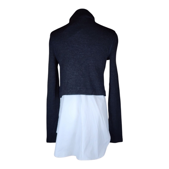 Theory LS Combo Tunic Sweater Charcoal Ribbed Knit Layered Shirt Hem Size Medium - Picture 4 of 9